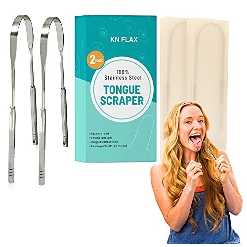 [2 pack] KN FLAX Tongue Scraper [Medical Grade] Reduce Bad Breath Maintains O...