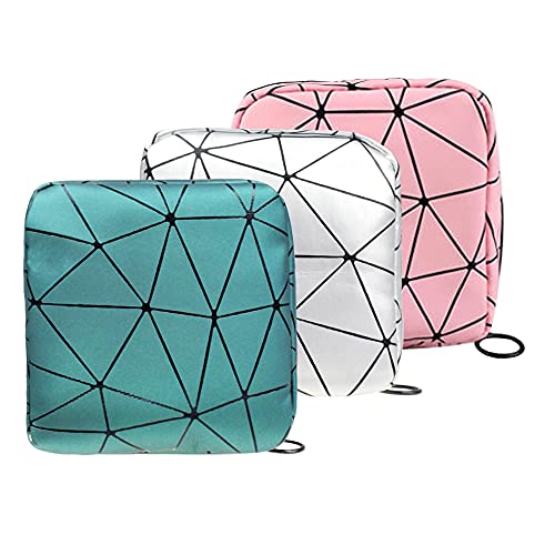 KNISUM 3 Piece PU Diamond Cosmetic Bag Sanitary Napkin Storage Bag Portable c...