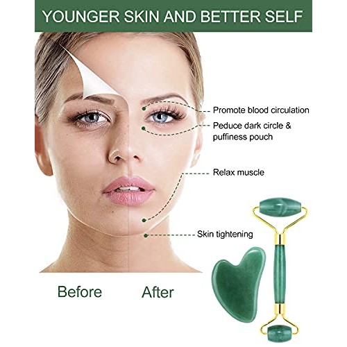 Guasha Tool for Face, Jade Roller Gua Sha Massage Tool Set, Beauty Facial Ski...
