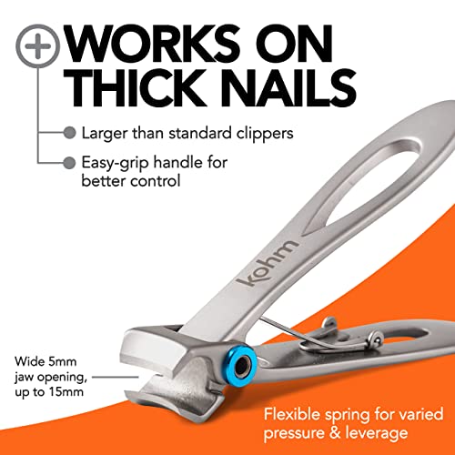 KOHM Nail Clippers for Thick Nails - Heavy Duty, Wide Mouth Professional Fing...