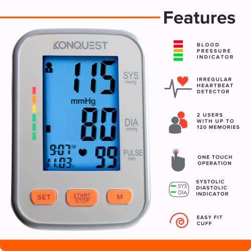 Konquest KBP-2704A Automatic Upper Arm Blood Pressure Monitor - Adjustable Cu...