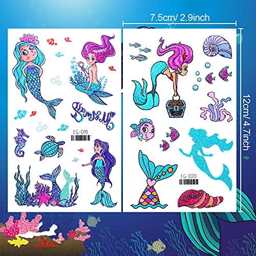 Konsait Glitter Temporary Tattoo for Girls, 24 Sheets Butterfly Mermaid Fairy...