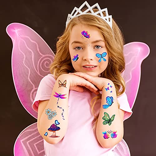 Konsait Glitter Temporary Tattoo for Girls, 24 Sheets Butterfly Mermaid Fairy...