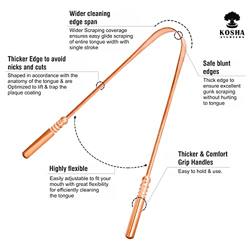 Kosha Ayurveda Copper Tongue Scraper Cleaner | Perfect Surgical Tongue Scrape...