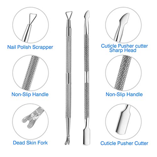 Cuticle Nippers and Cuticle Pusher Manicure Tools Set - Professional Stainles...