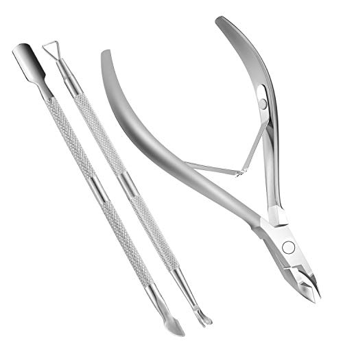 Cuticle Nippers and Cuticle Pusher Manicure Tools Set - Professional Stainles...
