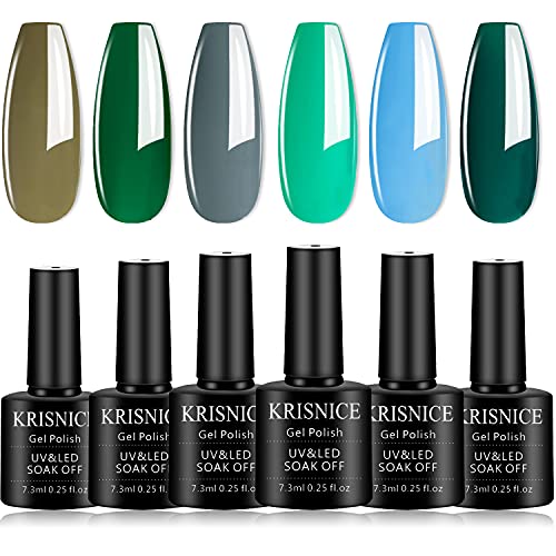 KRISNICE Holiday Gel Nail Polish Set 6 Colors Teal Blue Olive Turquoise Summe...