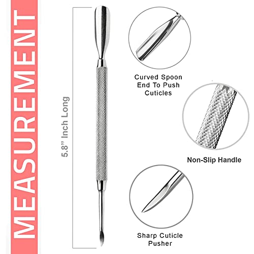 Cuticle Pusher Dual Sided - Sharp Edge Spoon Shaped Double Ended Cuticle Push...