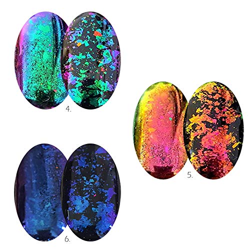 Iridescent Glitter Chameleon Nail Flakes Set of 6 Jars (Dark Chameleon)