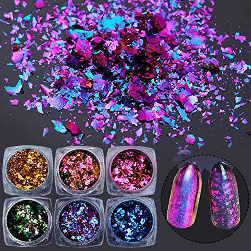 Iridescent Glitter Chameleon Nail Flakes Set of 6 Jars (Dark Chameleon)