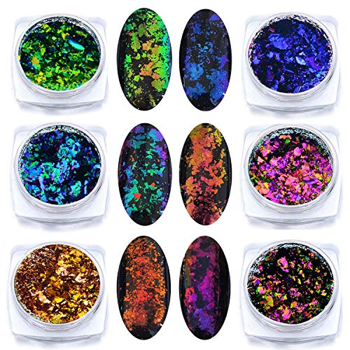 Iridescent Glitter Chameleon Nail Flakes Set of 6 Jars (Dark Chameleon)
