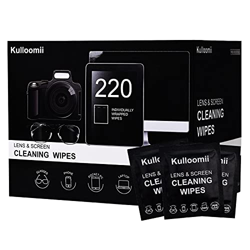 Lens Cleaning Wipes,Eyeglasses Cleaner Wipes,kulloomii 220PZ 6”x5” Pre-Moiste...