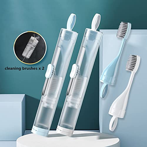 2Pcs Travel Toothbrushes Kit Fold Travel Size Toothbrushes Built-in Travel To...