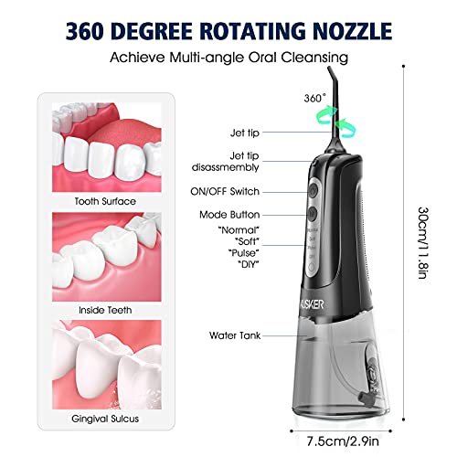 Water Dental Flosser Cordless, KUSKER Portable Oral Irrigator for Teeth, 4 Mo...
