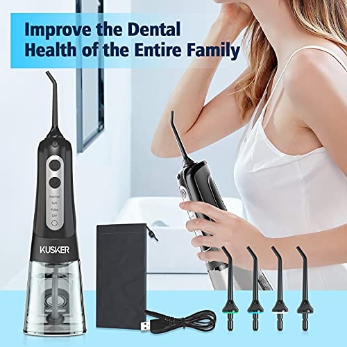 Water Dental Flosser Cordless, KUSKER Portable Oral Irrigator for Teeth, 4 Mo...