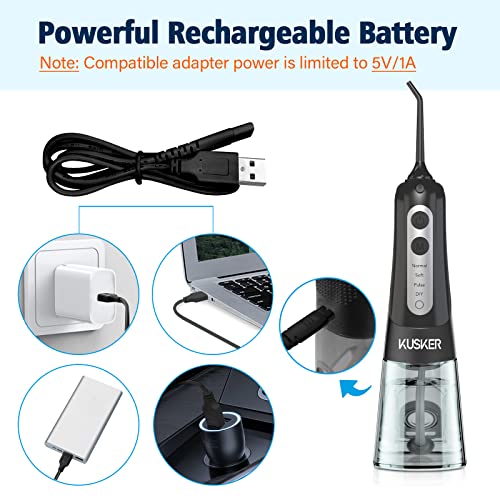 Water Dental Flosser Cordless, KUSKER Portable Oral Irrigator for Teeth, 4 Mo...