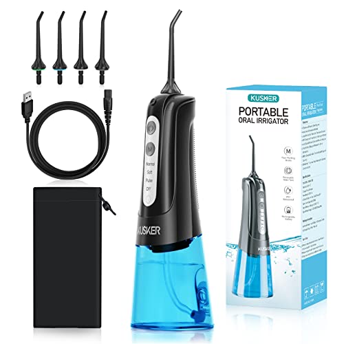 Water Dental Flosser Cordless, KUSKER Portable Oral Irrigator for Teeth, 4 Mo...