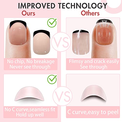 KXAMELIE Blue French Tips Press on Nails Short with Designs Square Shape Glue...