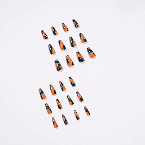 KXAMELIE Glossy Press on Nails Medium with Designs Green Orange Fake Nails Gl...