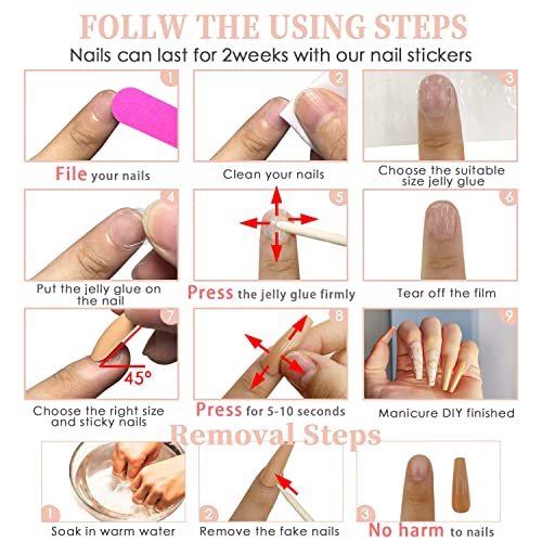 KXAMELIE Glossy Press on Nails Medium with Designs Green Orange Fake Nails Gl...