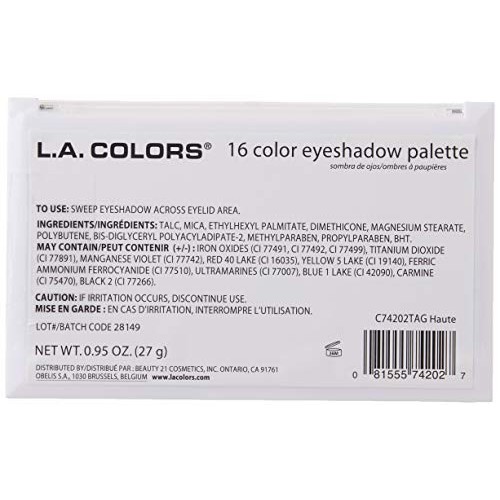 L.A. COLORS 16 Color Eyeshadow Palette, Haute, 1.02 Ounce