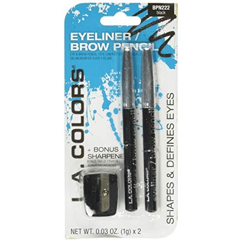 L.A. COLORS 2-Piece Eyeliner/Brow Pencil with Sharpener, Black, 0.03 Ounce, C...