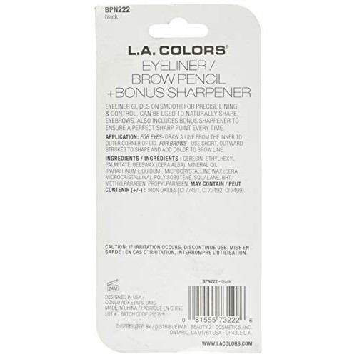 L.A. COLORS 2-Piece Eyeliner/Brow Pencil with Sharpener, Black, 0.03 Ounce, C...