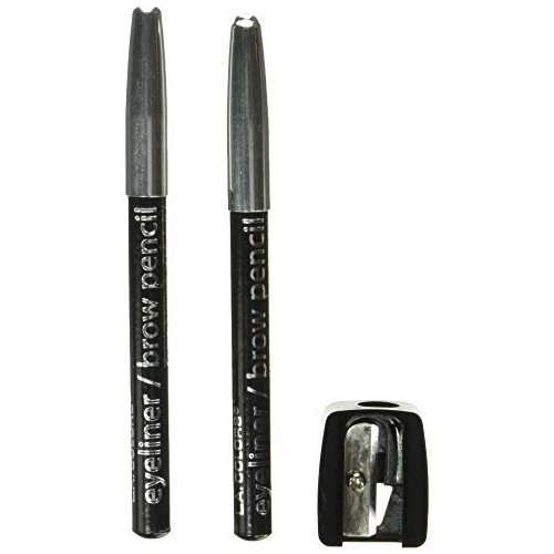 L.A. COLORS 2-Piece Eyeliner/Brow Pencil with Sharpener, Black, 0.03 Ounce, C...