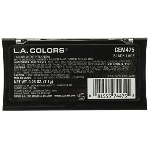 L.A. COLORS 5 Color Matte Eyeshadow, Black Lace, 0.08 Oz