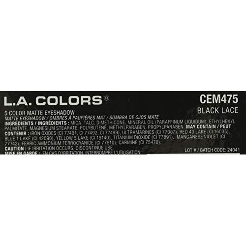 L.A. COLORS 5 Color Matte Eyeshadow, Black Lace, 0.08 Oz