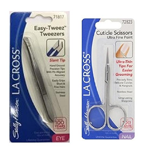 Sally Hansen LA Cross Cuticle Scissors 72823 + Easy-Tweez Slant Tip Tweezers ...