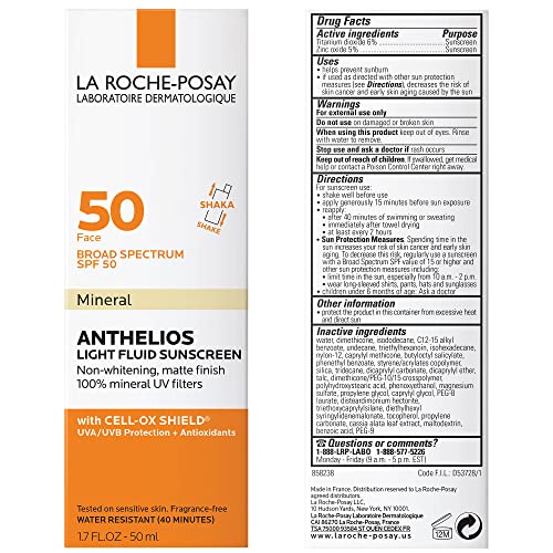 La Roche-Posay Anthelios Mineral Ultra-Light Fluid Broad Spectrum SPF 50, Fac...