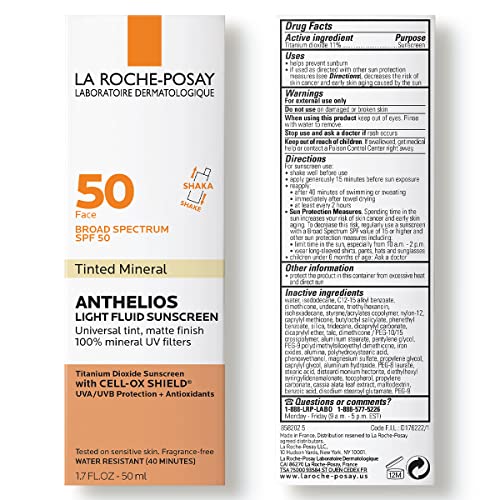 La Roche-Posay Anthelios Tinted Sunscreen SPF 50, Ultra-Light Fluid Broad Spe...