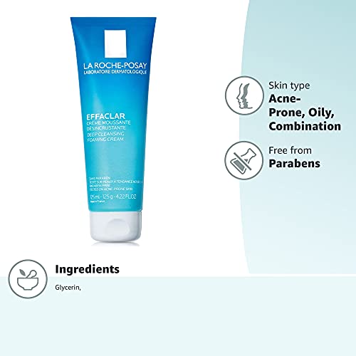 La Roche-Posay Effaclar Deep Cleansing Foaming Cream Cleanser, Daily Face Was...