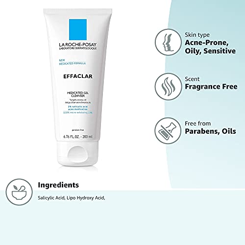 La Roche-Posay Effaclar Medicated Gel Facial Cleanser, Foaming Acne Face Wash...