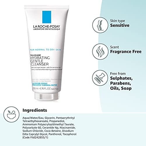 La Roche-Posay Toleriane Hydrating Gentle Facial Cleanser, Daily Face Wash wi...
