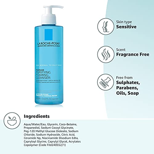 La Roche-Posay Toleriane Purifying Foaming Facial Cleanser, Oil Free Face Was...