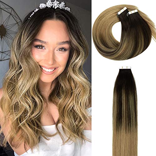 Lacerhair 22 Inch Balayage Tape in Hair Extensions Human Hair Ombre 2/12 Dark...