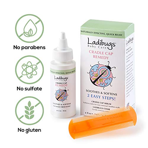 Ladibugs Cradle Cap Remedy Kit, 3oz | Includes Cradle Cap Serum & Fine-Toothe...