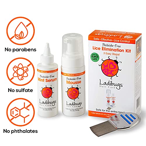 Ladibugs One and Done Lice Treatment Kit - 3-Step Elimination - Comb, Mousse,...