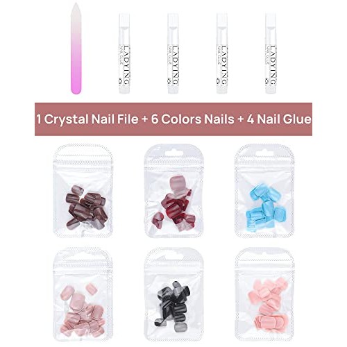 LADYING 144 PCS Glossy Press on Nails Short, Acrylic Press ons False Nails fo...