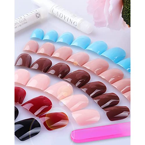 LADYING 144 PCS Glossy Press on Nails Short, Acrylic Press ons False Nails fo...