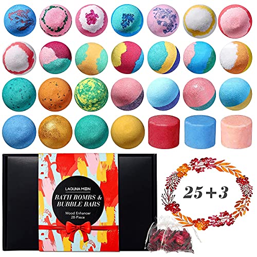Organic Bath Bombs for Kids and Women (25 Pcs with 3 Bubble Bars & Dried Flow...