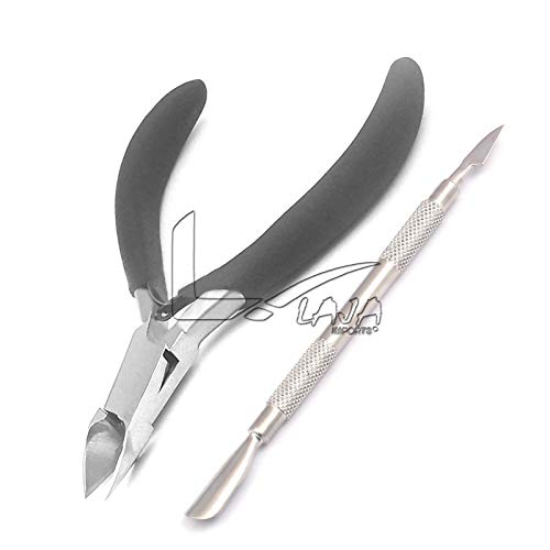 LAJA Imports 2 in 1 Cuticle Nipper and Cuticle Pusher Professional Stainless ...