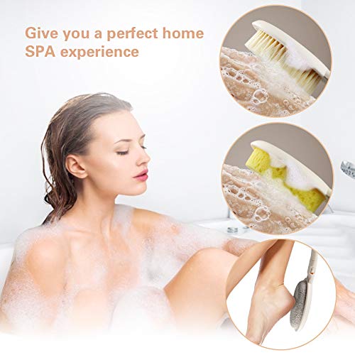 3 in 1 Bath Body Brush Set,Foldable Shower Brush with Extra Long Handle, Head...