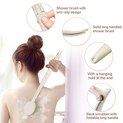 3 in 1 Bath Body Brush Set,Foldable Shower Brush with Extra Long Handle, Head...