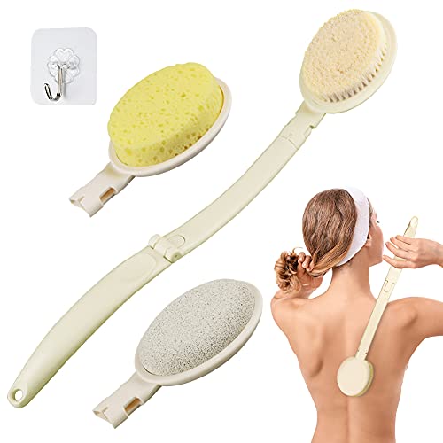 3 in 1 Bath Body Brush Set,Foldable Shower Brush with Extra Long Handle, Head...