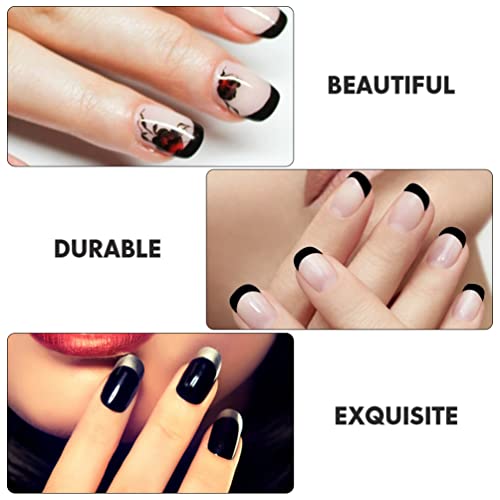 LALAFINA French Short Style Acrylic False Nail: Black Art Tips Finger Sticker...