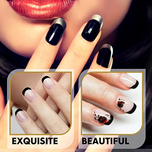 LALAFINA French Short Style Acrylic False Nail: Black Art Tips Finger Sticker...