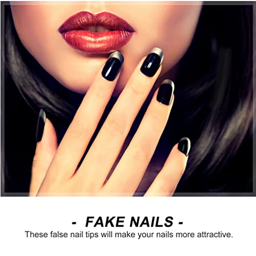 LALAFINA French Short Style Acrylic False Nail: Black Art Tips Finger Sticker...